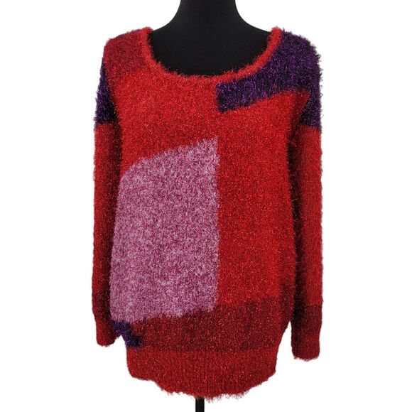 New York and Company Top Womens XL Metallic Eyelash Shimmer Knit Colorblock - Picture 7 of 15